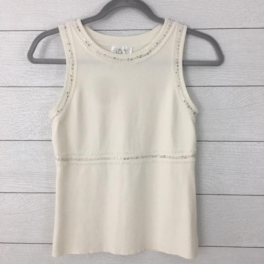 Loft Cream Sequin Trim Tank
